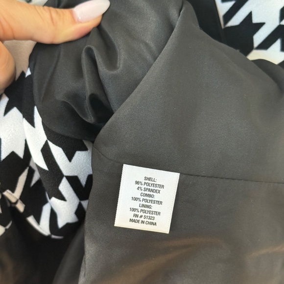 CeCe Black & White Houndstooth Tie-Neck Jacket - Picture 5 of 7